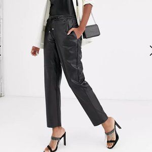 Mango tie waist faux leather pants